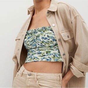 Mango Floral Strapless corset crop Top - Blue and Green